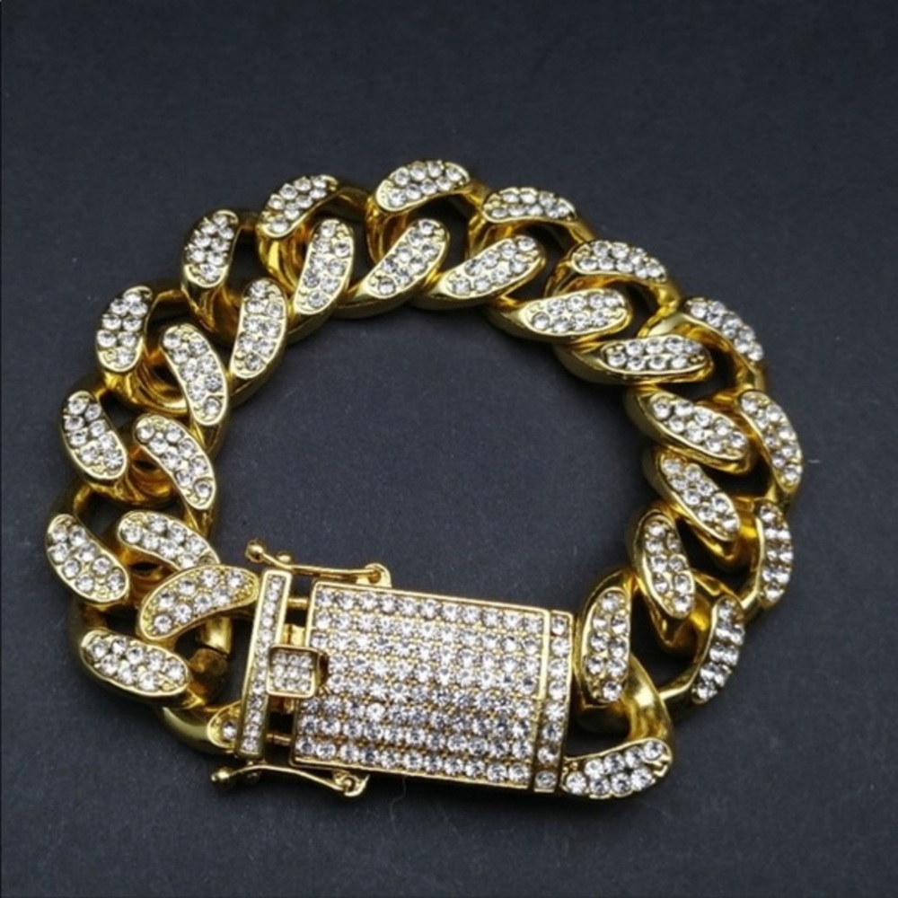 Men’s cuban link two tone silver gold bracelet